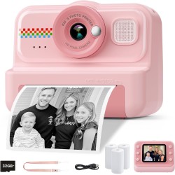 HiMont Kinderkamera Sofortbildkamera, 1080P Sofortbildkamera Kinder mit 32GB Karte & 3 Rollen Druckpapier, lustige Kinderspielzeug Geschenke für Jungen & Mädchen von 3-12 Jahren