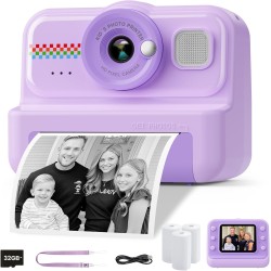 HiMont Kinderkamera Sofortbildkamera, 1080P Sofortbildkamera Kinder mit 32GB Karte & 3 Rollen Druckpapier, lustige Kinderspielzeug Geschenke für Jungen & Mädchen von 3-12 Jahren