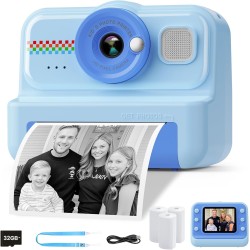 HiMont Kinderkamera Sofortbildkamera, 1080P Sofortbildkamera Kinder mit 32GB Karte & 3 Rollen Druckpapier, lustige Kinderspielzeug Geschenke für Jungen & Mädchen von 3-12 Jahren