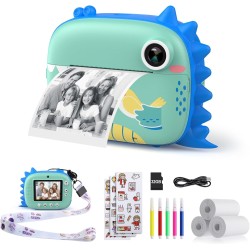 HiMont Kinderkamera Sofortbildkamera, Digitalkamera für Kinder mit Druckpapier & 32G TF Karte, VideoKamera mit farbigen Stiften & Lustige Accessoires, Geschenk für Kinder 3-14 Jahren (Blau)
